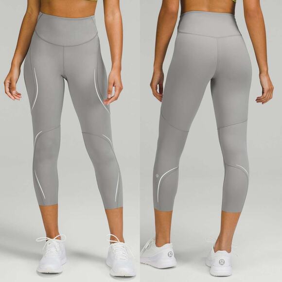 lululemon athletica Pants - Lululemon Base Pace High-Rise Reflective Crop Leggings 23" Gull Gray SZ 10
